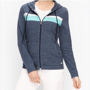 T by Talbots Colorblock Terry Hoodie in Heathered Blue Zip-Up Size Small Petite